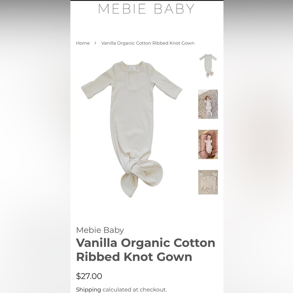 Mebie Baby Vanilla Organic Cotton Ribbed Knot Gown NWOT never worn